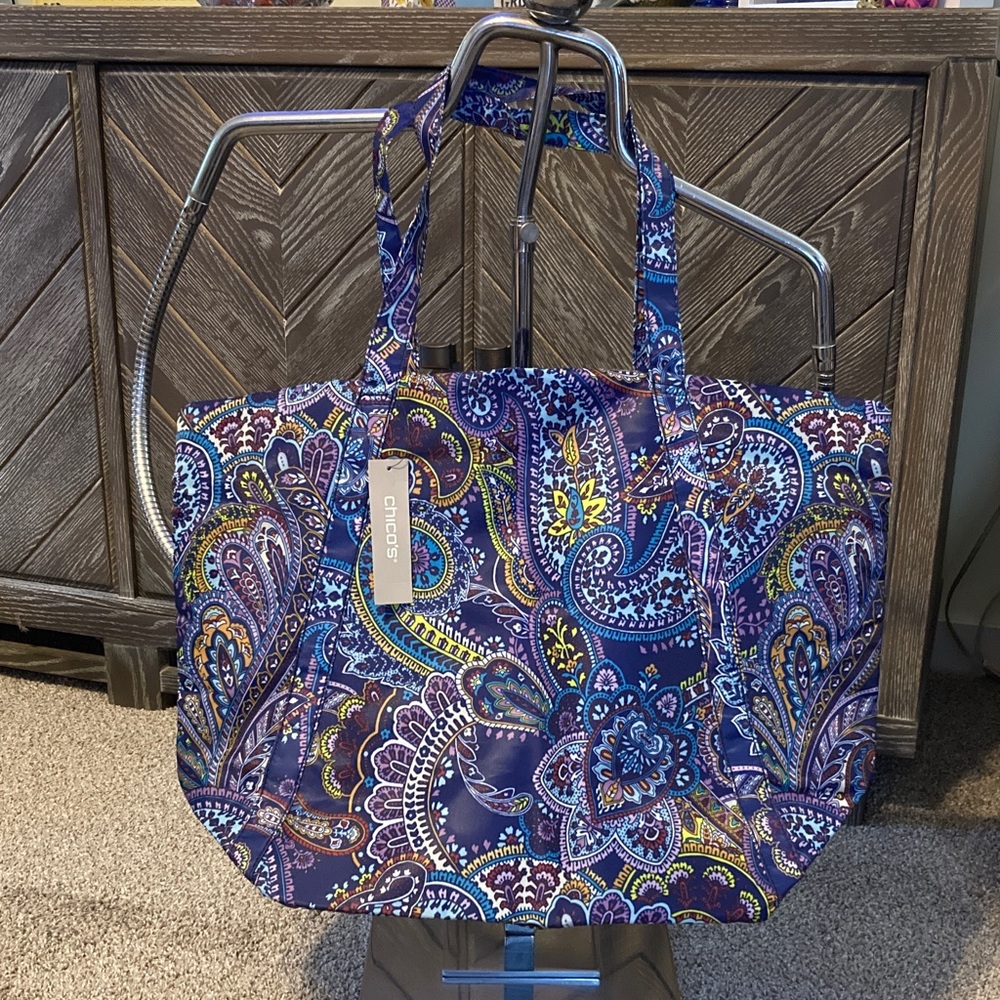 New Chico's Paisley Nylon Tote Bag - Blue and Purple